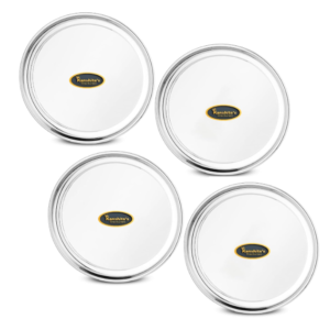Kanshita's Rasoiware 4-Piece Stainless Steel Full Plate Set – 11 Inch Dinner Plates, Mirror Finish