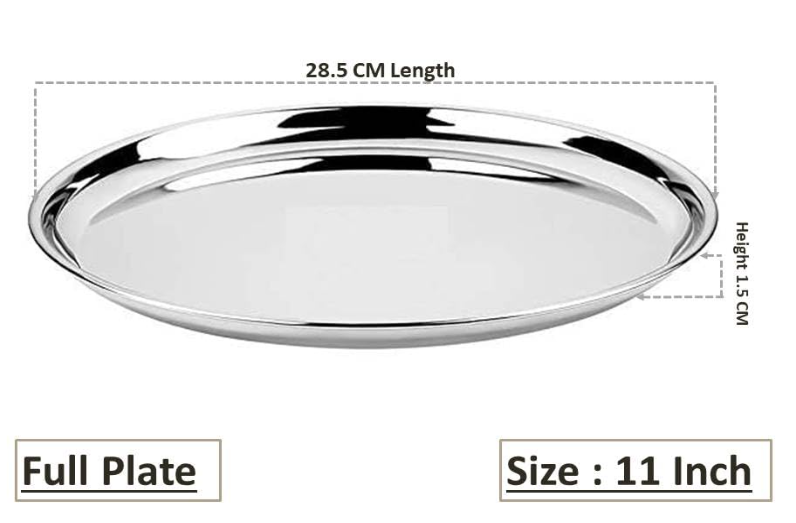 Kanshita's Rasoiware 4-Piece Stainless Steel Full Plate Set – 11 Inch Dinner Plates, Mirror Finish - Image 3