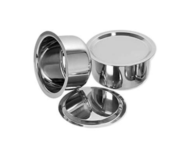 Star Stainless Steel Vessel SS Tope Cook Pots Patila with SS Lid - 2 nos. Capacity: 900ml, 900ml Approx.Wt.550gm. BK Plain 9, 9, S10,10