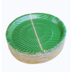Ecofriendly-Disposable Coated Paper Plates Thali (Green, 12 inches) -Set of 50 Pieces