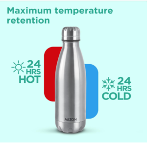 Milton Duo DLX 350 Thermosteel Water Bottle 350 ml, 24 Hr Hot and Cold I Leak Proof Lid, ISI Certified I Vacuum Insulated I for Office, Gym, School I Silver