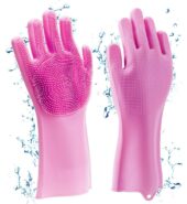 Max Home Magic Silicone Cleaning Hand Gloves for Kitchen Dishwashing and Pet Grooming, Washing Dish, Car, Bathroom (Multicolour) -Pack of 1 Pair