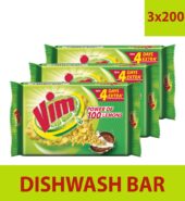 Vim Dishwash Bar Lemon, Removes Stain And Grease With Power Of Lemon, 200 g (Pack of 3)
