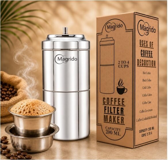 South Indian Stainless Steel Filter Coffee Maker 200ml | Traditional Drip Coffee Filter for Kaapi/Kappi | Makes 2-4 Cups | Decoction Maker for Ground Coffee Powder