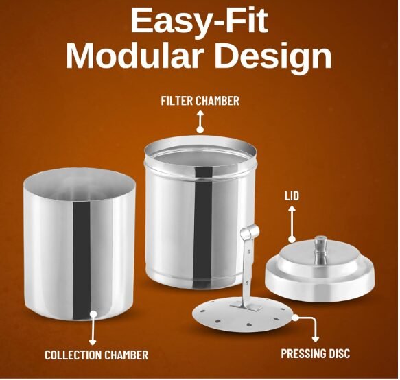 South Indian Stainless Steel Filter Coffee Maker 200ml | Traditional Drip Coffee Filter for Kaapi/Kappi | Makes 2-4 Cups | Decoction Maker for Ground Coffee Powder - Image 2