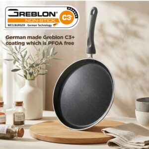 Milton Pro Cook Induction Cookware & Gas Stove Friendly Classic 28cm Non Stick Dosa Tawa | Greblon C3+ German Coating | PFOA Free | Metal Spoon Friendly | Sturdy Handle | Dishwasher Safe