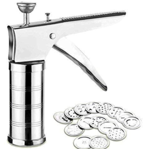 Stainless Steel Kitchen Press with 15 Different Types of Jalies, Murukku Maker Bhujiya Maker Noodles Cookies Namkeen Chakali Maker Sev Maker Farsan Maker Gathiya Maker (1)