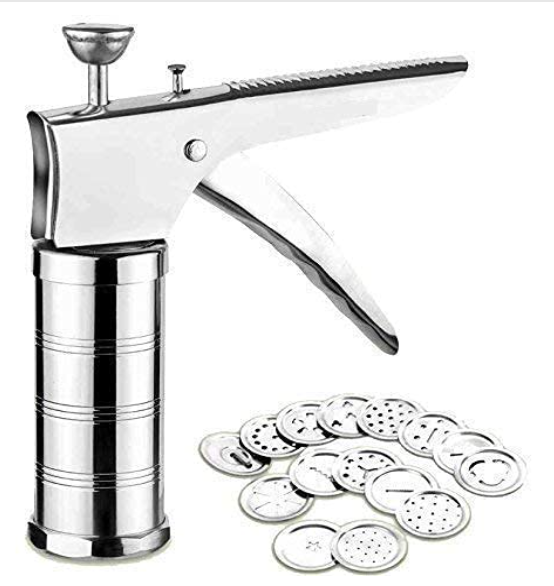 Stainless Steel Kitchen Press with 15 Different Types of Jalies, Murukku Maker Bhujiya Maker Noodles Cookies Namkeen Chakali Maker Sev Maker Farsan Maker Gathiya Maker (1)