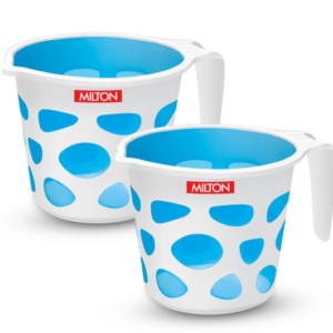 MILTON Duplex Plastic Mug Set of 2, 1 L Each | Lightweight & Unbreakable Bath Mug with Easy Grip Handle | Classy Design I Ideal for Bathing, Kitchen & Utility Use, Blue