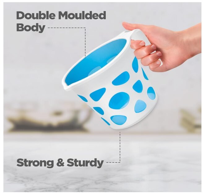 MILTON Duplex Plastic Mug Set of 2, 1 L Each | Lightweight & Unbreakable Bath Mug with Easy Grip Handle | Classy Design I Ideal for Bathing, Kitchen & Utility Use, Blue - Image 2