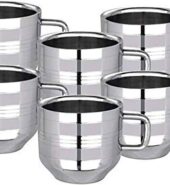 Stainless Steel Apple Tea and Coffee Cup – 6 Pieces,100 ml, Latest Stylish Design Double Walled Tea/Coffee Silver for Home Kitchen, and Office. Cups Set