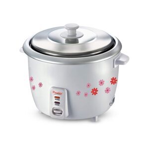 Prestige PRWO 1.8-2 1 Liters Electric Rice Cooker with 2 Cooking Pans, Grey, White