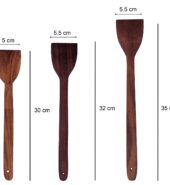 Wooden Cooking Spoon Utensils Set for Non Stick cookware – Handmade Black Teak Wood Spatula – Pack of 3
