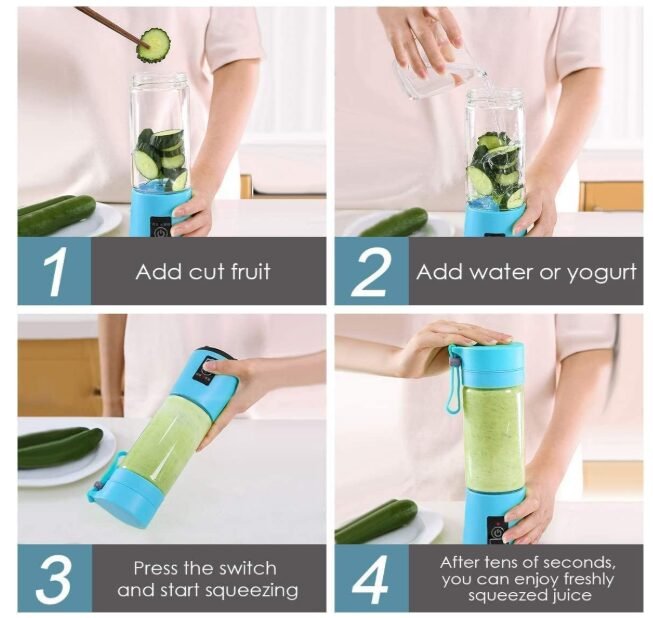 Portable 6-Blade Juicer Blender with Built-In Jar, Juice Mixer Bottle, Fruit Juice Machine, USB Rechargeable Personal Size Juicer Grinder for Juices, Kitchen Appliance for Protein & Milk Shakes (S3) (MultiColor) - Image 2