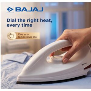 Bajaj DX-6 1000 Watts Dry Iron | Advance Soleplate And Anti-Bacterial German Coating Technology | Thermol Fuse Safety | Auto Shut-Off | Cool Touch Body | 2 Yr Warranty 【White】