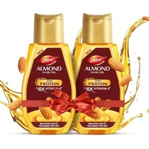 Dabur Almond Hair Oil - 580ml(290ml*2) | Provides Damage Protection | Non Sticky Formula | For Soft & Shiny Hair | With Almonds, Keratin Protein, Soya Protein & 10X Vitamin E