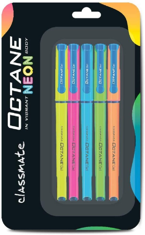 Classmate Octane Neon- Blue Gel Pens(Pack of 5)|Smooth Writing Pen|