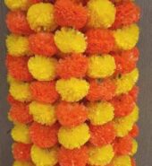 KEFA Artificial Flower( Orange, Yellow Mix) Multicolor Marigold Artificial Flower (60 inch, Pack of 5)