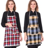 GLUN Waterproof Cotton Kitchen Apron with Front Pocket (Multicolour) Set of 2