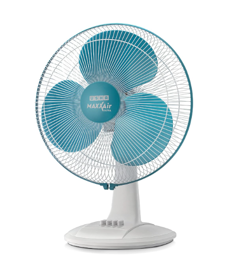 USHA Maxx Air Ultra Table Fan | 400MM Sweep Size | 1350_RPM | Aerodynamic Blade Design for High Air Delivery | Corrosion Protection with Plastic Blades | 3 Speed Settings | Light Blue