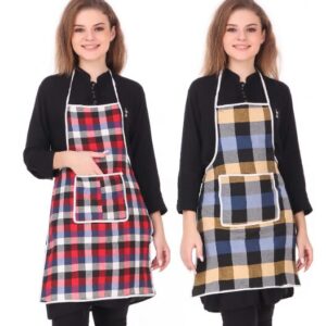 GLUN Waterproof Cotton Kitchen Apron with Front Pocket (Multicolour) Set of 2