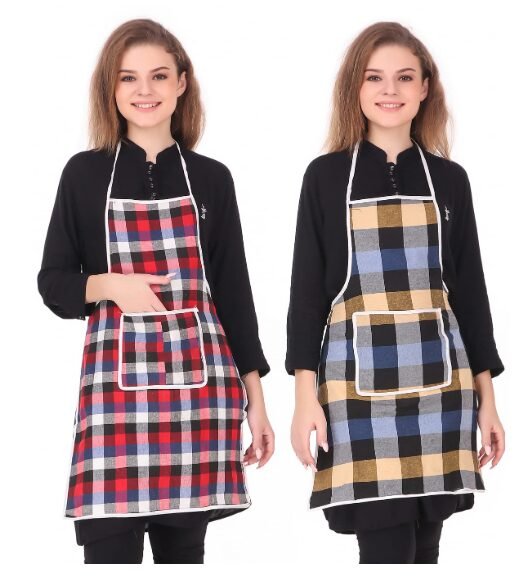 GLUN Waterproof Cotton Kitchen Apron with Front Pocket (Multicolour) Set of 2