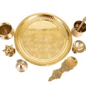 Spillbox Traditional Handcrafted Brass Puja Pooja Thali/Aarti Bartan Plate set for several occasions like – Diwali gifts, handicrafts, home décor, return