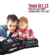 Black Electric Train Toy Tracks Headlight Train Toy Black Engine Sound Train Long Track Moving Old Engine Train Sets for Kids