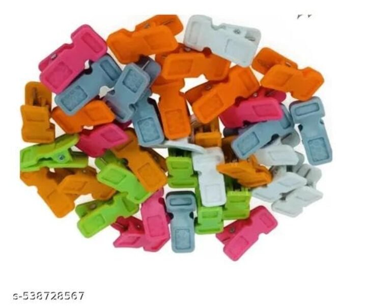 Plastic Cloth Clips, Multicolour, Set of 12, Laundry Pegs for Drying Clothes, Yellow, Orange, Green, Pink