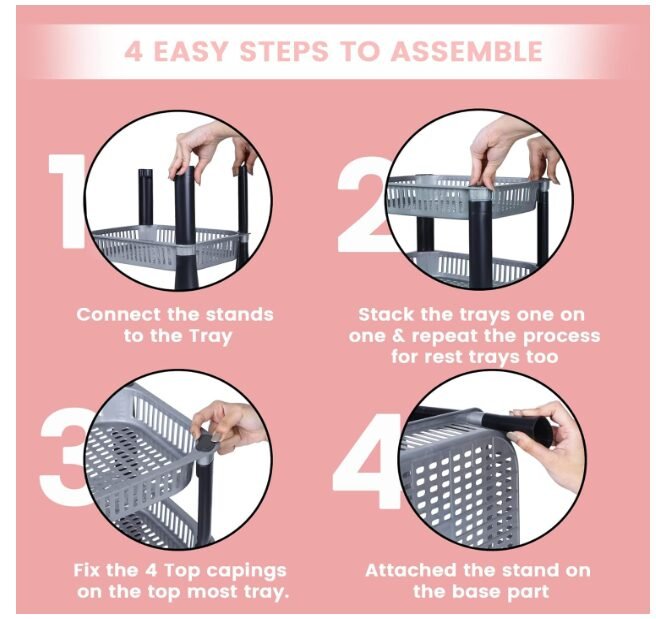 Multipurpose Plastic Storage Rack for Kitchen | Foldable Vegetable & Fruit Organizer Stand for Onion, Potato, Sabji | Countertop Multi-Layer Basket Rack for Home, (Black, 3 layer) - Image 2