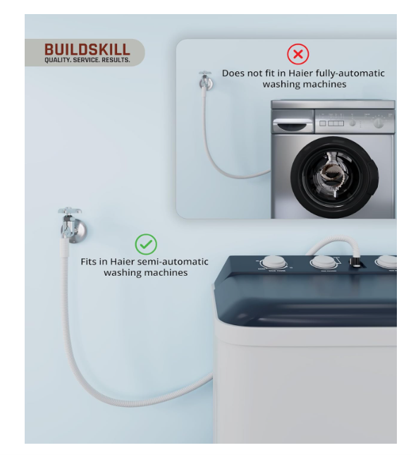 BUILDSKILL 2 Meter Semi-Automatic Washing Machine Pipe Inlet | Easy Install Soft PVC Material | 5-8Kg Washing Machine Water Inlet Pipe | Leak-Free Flexible Design Rubber Interface (Pack of 1-White)
