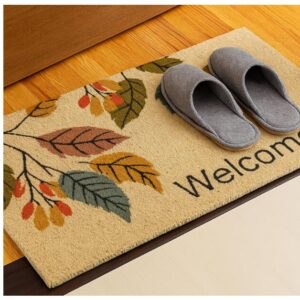 Encasa XO Coir Door Mats for Home Entrance | (75x45 cm), Welcome Leaf | Thick Anti-Slip Doormat with PVC Back | Ideal for Indoor, Outdoor, Patio, and Office | Durable and Easy to Clean