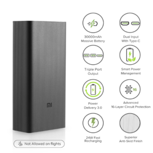 Mi Power Bank Boost Pro 30000mAh with 18W Fast Charging|Power Delivery 3.0|24W Fast Recharging|Triple Output Port|Dual Input with Type C|16 Layer Protection (Black)