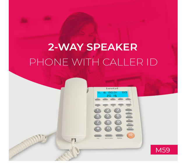 Beetel M59 Caller ID Corded Landline Phone with 16 Digit LCD Display & Adjustable contrast,10 One Touch Memory Buttons,2Ways Speaker Phone,Music On Hold,Solid Build Quality,Classic Design (White)(M59)
