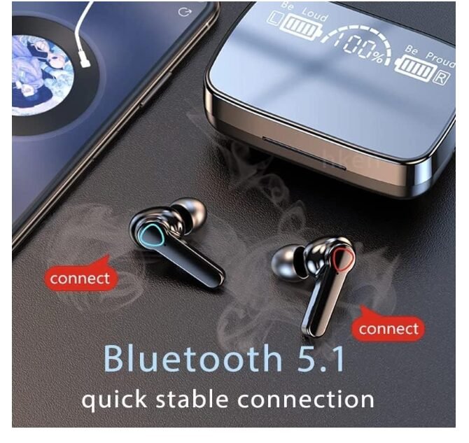 MB Star M19 TWS Bluetooth 5.0 Wireless Earbuds in Ear True Wireless Stereo Earbuds with Mic| LED Digital Display with Flashlight, Deep Bass Bluetooth Headphones, Upto 12Hrs Battery - Black, Pack of 2 - Image 2
