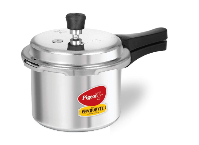 Pigeon By Stovekraft Favourite Aluminium Pressure Cooker with Outer Lid Gas Stove Compatible 3 Litre Capacity for Healthy Cooking (Silver) Size:3L