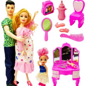 Family Doll Set Mom-Dad 1 Daughter Playing Toy for Kids Girls Age 3-12 Years