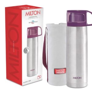 Milton Glassy 1000 Thermosteel 24 Hours Hot and Cold Water Bottle with Drinking Cup Lid, 1 Litre, Purple | Leak Proof | Office Bottle | Gym Bottle | Home | Kitchen | Hiking | Trekking | Travel Bottle