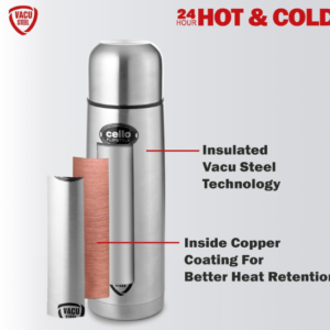 CELLO Flipstyle Insulated Stainless Steel Flask Water Bottle For Daily Use 1000 ml | ISI Certified Double Wall Vacuum Insulated 24 Hours Hot & Cold Thermos Water Bottle For Office, Picnic, Gym, Travel