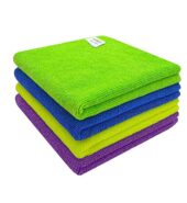 Microfiber Cleaning Cloths, 4pcs 40x40cms 340GSM Multi-Colour! Highly Absorbent Lint and Streak Free Multi -Purpose Wash Cloth for Kitchen Window Stainless Steel silverware