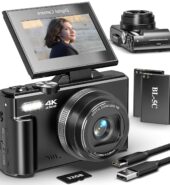 UIKICON Digital Camera for Photography and Vlogging, 4K Autofocus YouTube Camera with 3″ 180° Flip Screen, WiFi, 18X Zoom, Flash, 2 Batteries & 32GB