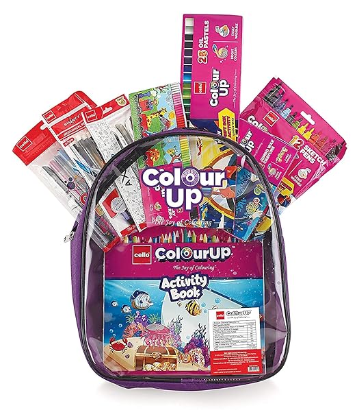 Cello ColourUp Hobby Bag | Colouring Kit includes Crayons, Colour Pencils, Sketch Pens & Activity Book | Travel Friendly Back Pack Bag | Ideal for Kids Gifting, Assorted