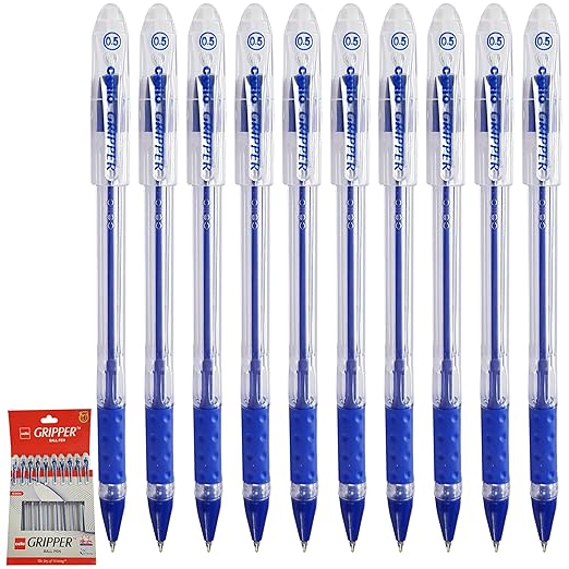 Gripper 0.5mm Blue Ball Pens (Pack of 10) Smooth writing with comfortable grip