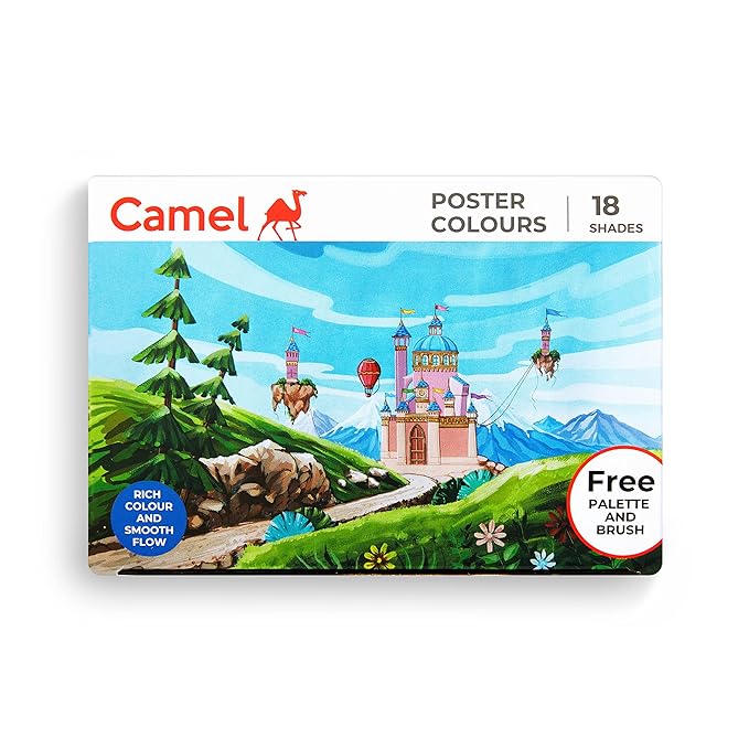Camel Kokuyo Multicolor Pack Of 18 Shade Bottles 10Ml Each, 1 Palette, 1 Brush
