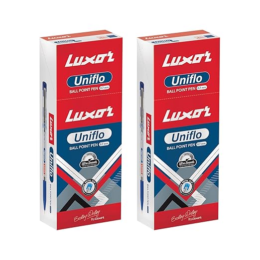 Luxor Uniflo, Ball Point Pen, Ink - Blue, 2 Packs, Each pack contains 12 pens, Premium Metal Clip, 0.7mm, Ultra Smooth, Best Choice for Students