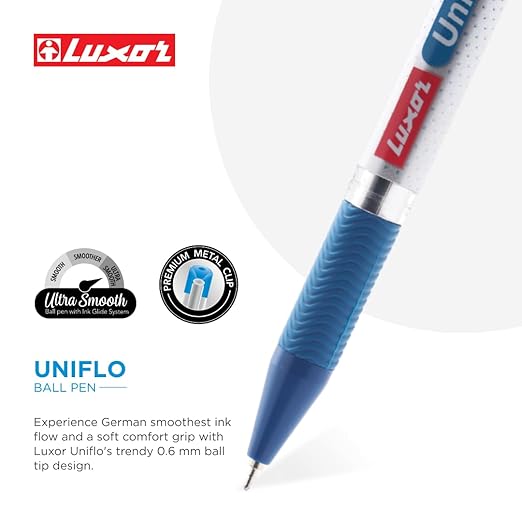 Luxor Uniflo, Ball Point Pen, Ink - Blue, 2 Packs, Each pack contains 12 pens, Premium Metal Clip, 0.7mm, Ultra Smooth, Best Choice for Students - Image 2