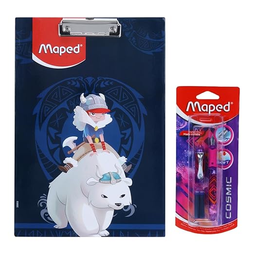Maped Viking Clipboard with Fountain Pen| Blue Clipboard| Examination pad| Fountain Pen| Ink Pen| Thin Nib with Best Performance Pen| Refillable Pen|School and Office Stationery| Writing Kit