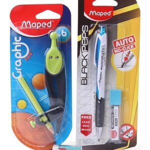Maped Essential Stationery Kit|Essential Writing Set|Study Material|Rounder|Eraser|Mechanical Pencil|School Supplies|Mandala Art Kit For Adult| Mandala Art Tool Doodling Kit| Non Toxic,Ink Color-Black