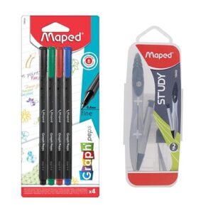 Maped Mandala Art Basic Kit -5pcSet|4Fine Liners(0.4mm)& 1 Study Compass| Fineliners|Doodling Pens|Doodling Kit|Compass|Fine Liners|Writing Material|School Instruments|Triangular for Easy Grip