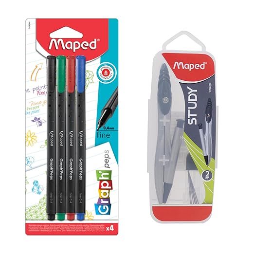 Maped Mandala Art Basic Kit -5pcSet|4Fine Liners(0.4mm)& 1 Study Compass| Fineliners|Doodling Pens|Doodling Kit|Compass|Fine Liners|Writing Material|School Instruments|Triangular for Easy Grip